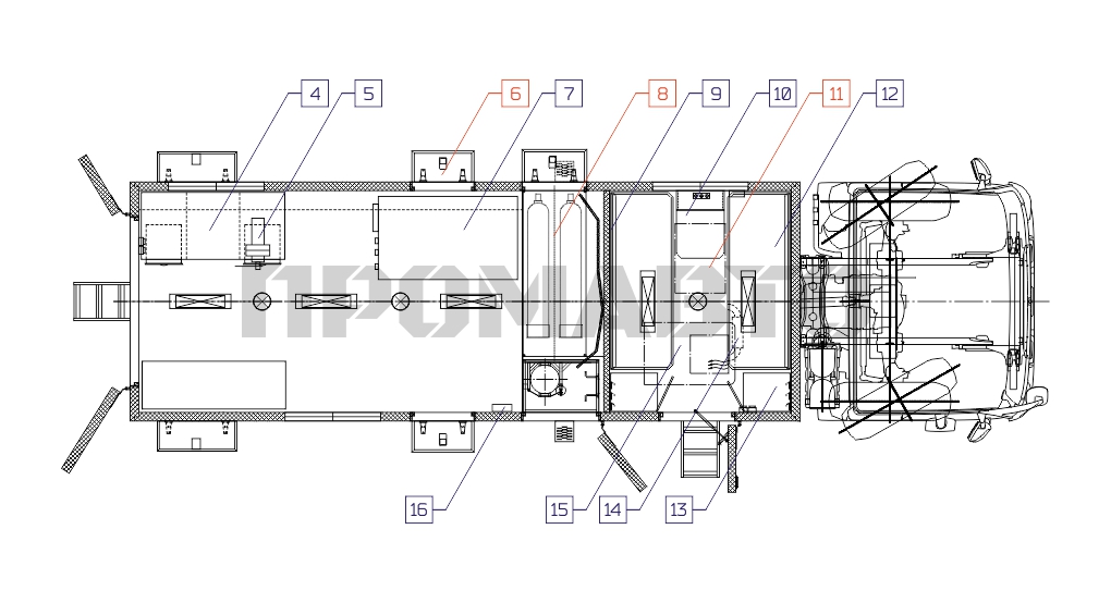 Схема Передвижная лаборатория МЧС на базе шасси Mercedes Benz Actros 3341А  4