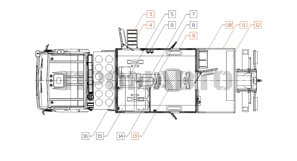 Схема Техпомощь на базе шасси КАМАЗ 43118 с газовым двигателем на метане 5