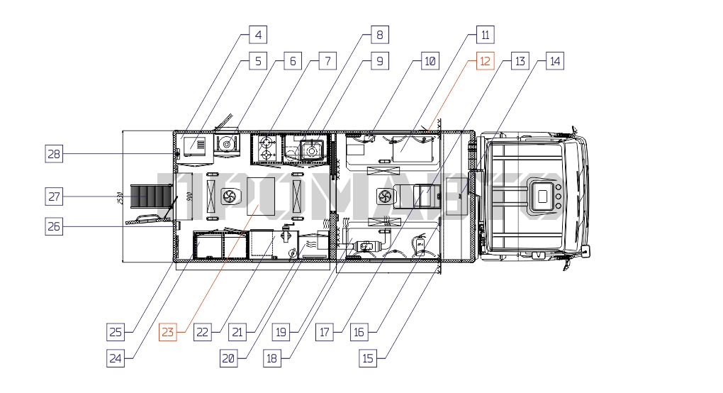 Схема Передвижная мастерская на базе шасси КАМАЗ 5350 5