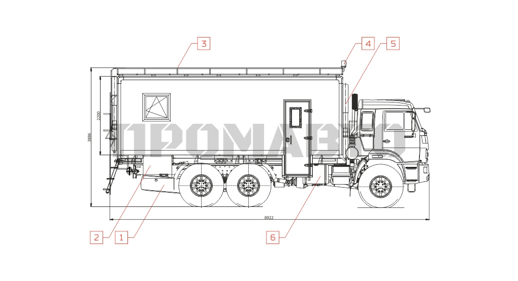 Схема Передвижная лаборатория управления и связи на базе шасси КАМАЗ 43118 9