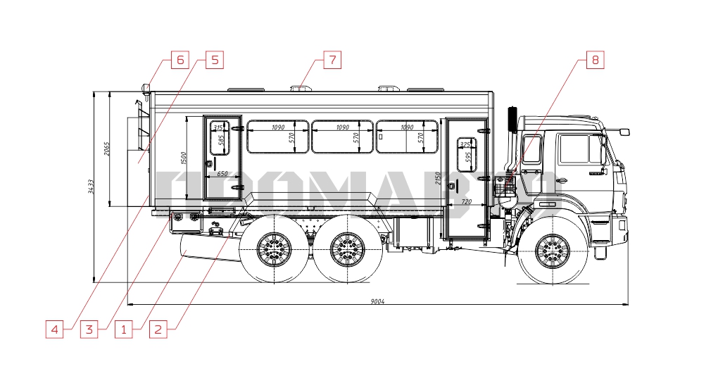 Схема Вахтовый автобус для ремонтных бригад на базе шасси КАМАЗ 43118 7