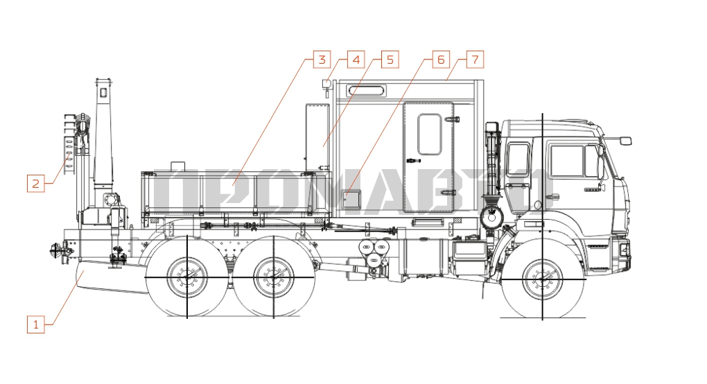 Схема Передвижная техническая помощь с КМУ на базе шасси КАМАЗ 43118 4