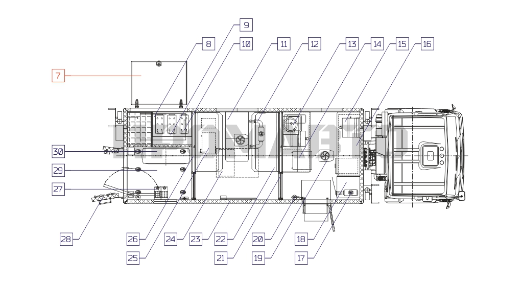 Схема Передвижная лаборатория управления и связи на базе шасси КАМАЗ 43118 9
