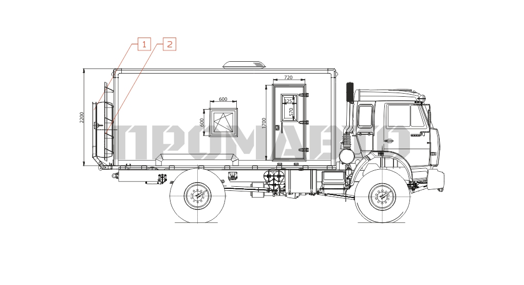 Схема Жилой модуль на базе шасси КАМАЗ 4326 7