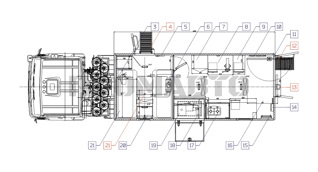 Схема Передвижная лаборатория ЭХЗ на базе шасси КАМАЗ 43118 18