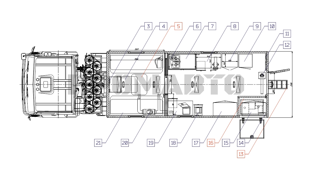 Схема Передвижная электротехническая лаборатория на базе шасси КАМАЗ 43118 8