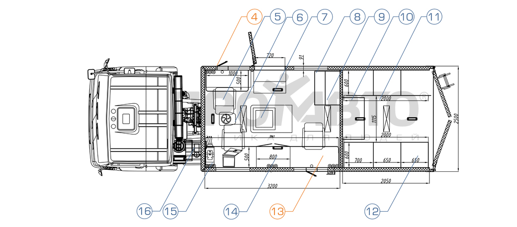 Схема Передвижная лаборатория на базе шасси КАМАЗ 43502 10