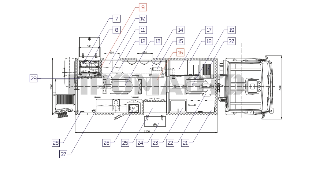 Схема Передвижная лаборатория неразрушающего контроля на базе шасси КАМАЗ 43118 8
