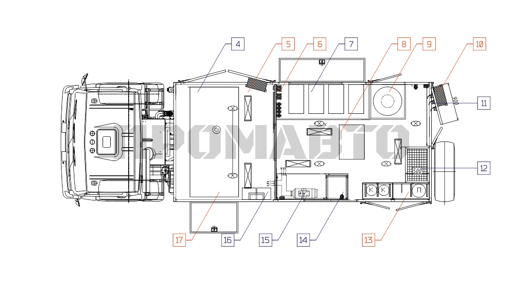 Схема Передвижной комплекс сварочных работ (ПКСР) на базе шасси КАМАЗ 43114 7