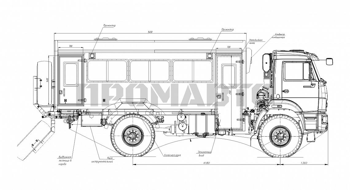 Схема Вахтовый автобус (20+2) на базе шасси КАМАЗ 43502 1
