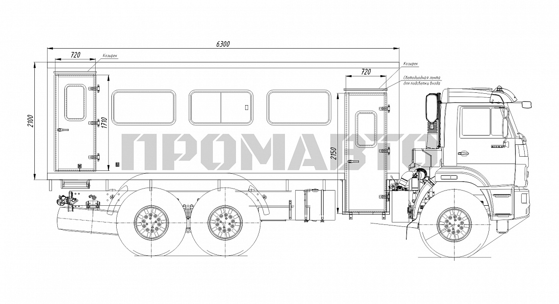 Схема Вахтовый автобус (28+2) на базе шасси КАМАЗ 43118 1