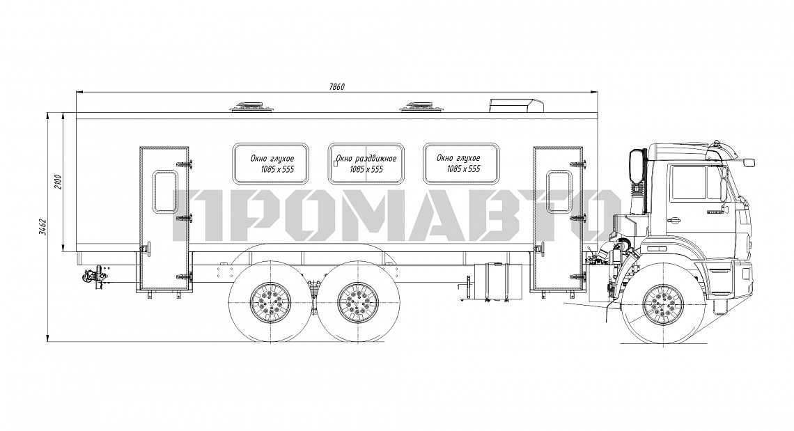 Схема Вахтовый автобус (36+2) на базе шасси КАМАЗ 43118 1