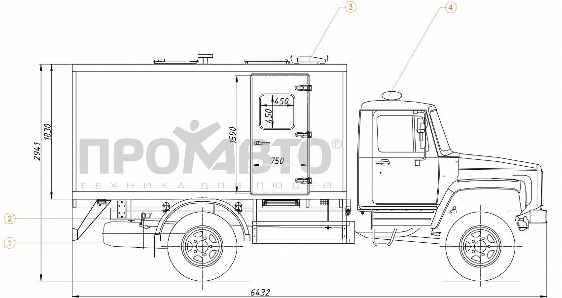 Схема Автомобиль для перевозки спецконтенгента на базе шасси ГАЗ 3309 6